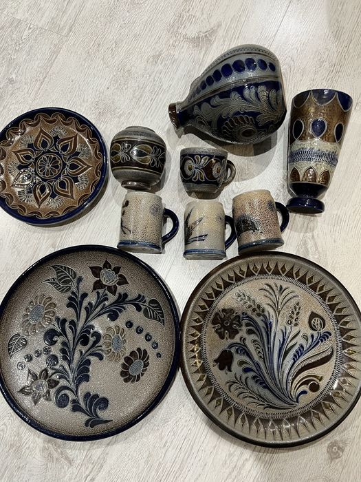 Handarbeit talerze ozdobne kubki wazon dzban 1971 vintage omplet