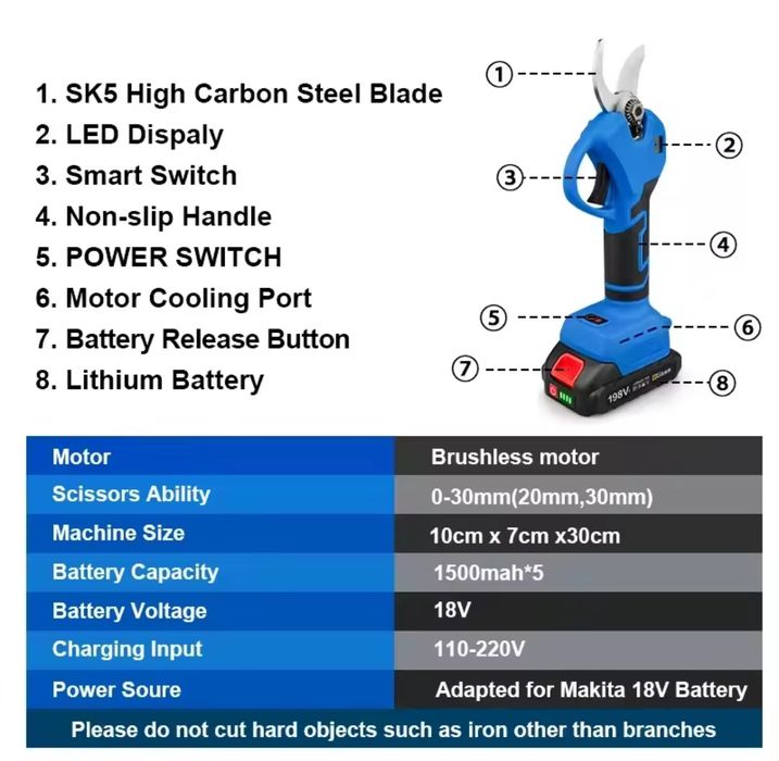 Excelente tesoura de poda com 2 baterias de 128VF,