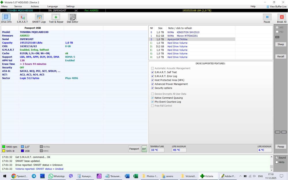 Продам Toshiba 1TB (MQ01ABD100) — 2.5" жорсткий диск