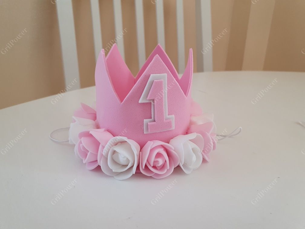 Korona różowa dla dziewczynki na roczek urodziny