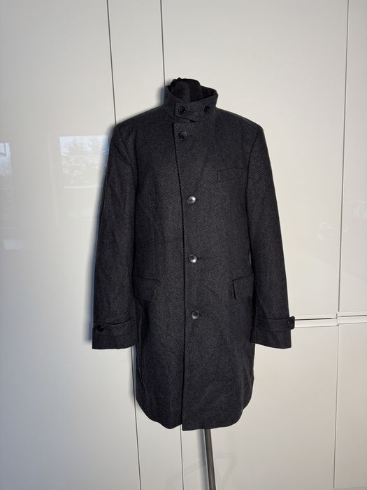 Szary wełniany płaszcz Hugo Boss ze stójką M/L