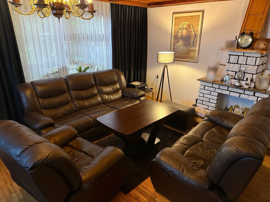 Komplet wypoczynkowy skórzany z funk. Relaks 3+2+1+Pufa+Ława