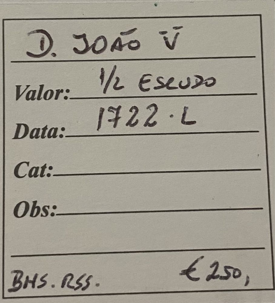 Moeda de ouro D. JOÃO V - 1/2 Escudo 1722 L
