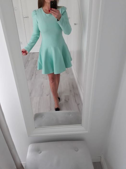 Simple sukienka r L rozkloszowana koktajlowa kolor Tiffany miętowy