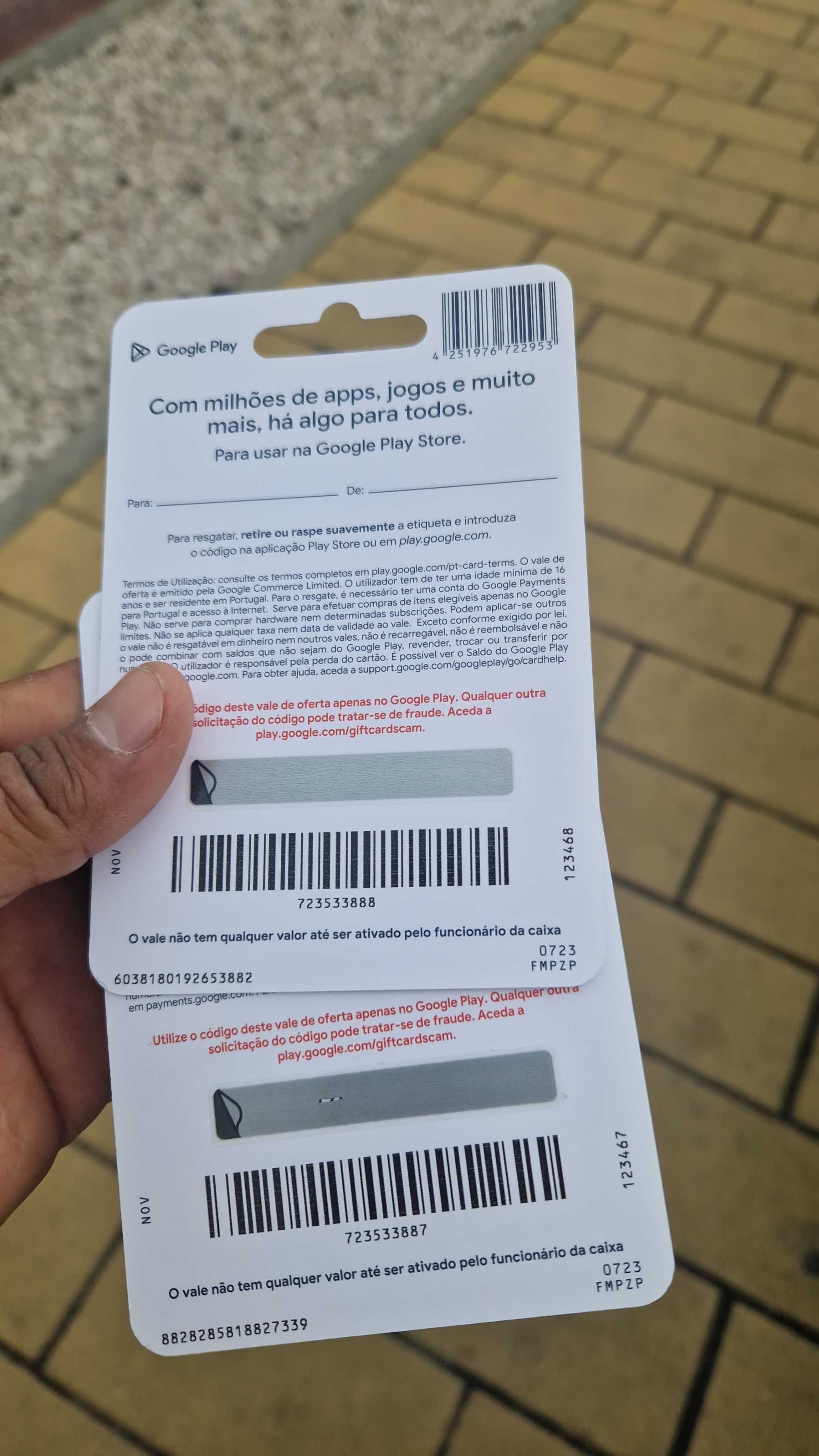 Vendo 2 cartões Google play pq comprei errado e quero vende