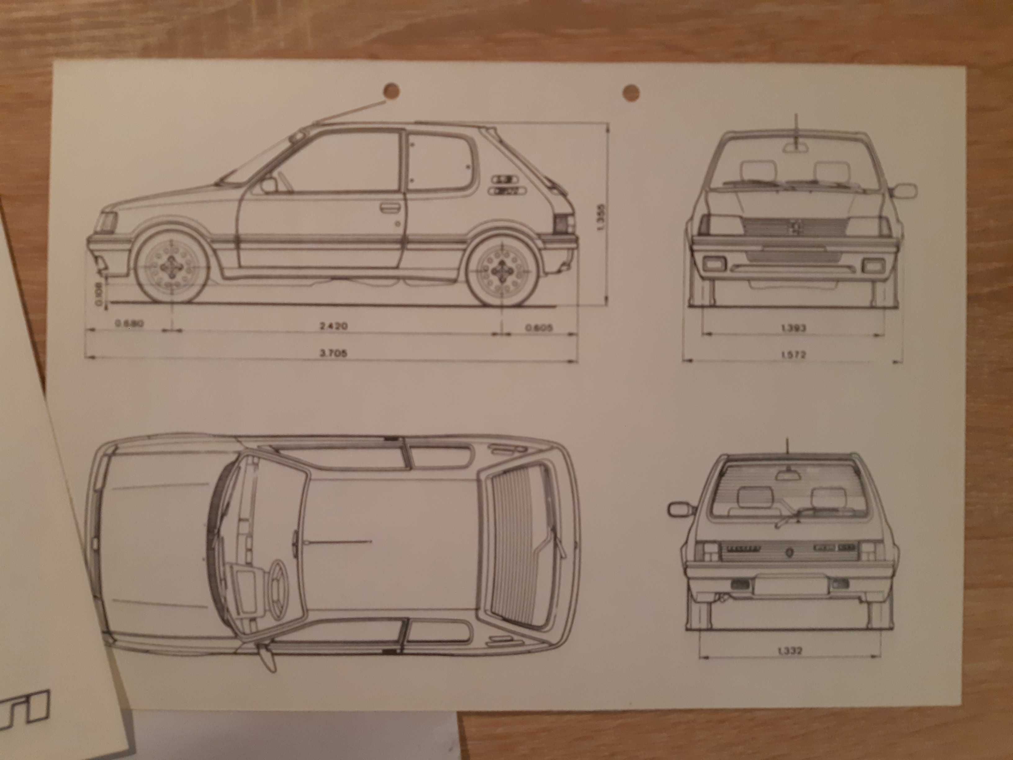 Peugeot 205 GTI Zdjęcie prasowe i plansze A4 przekrój i wymiary