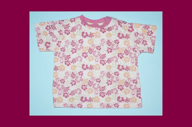 74 80 bluzeczka dziewczęca koszulka krótki rękaw różowa hawajska