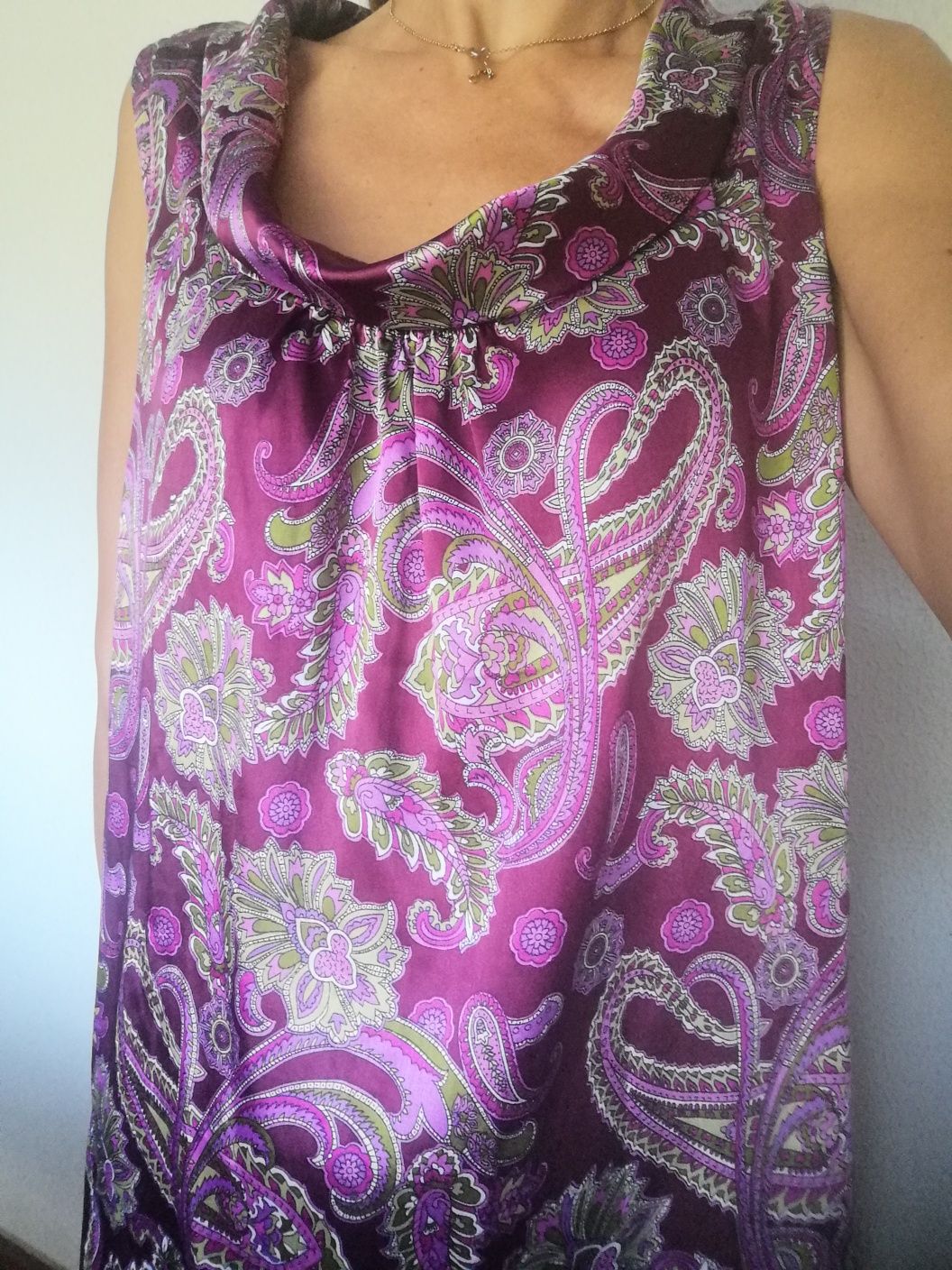 Vestido seda, sem mangas