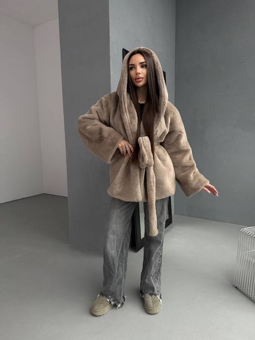 Еко Шуба з капюшоном шуба з мутона шубка жіноча тедді барашек