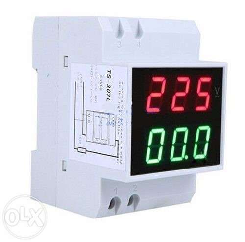 Voltimetro/Amperimetro Display duplo calha DIN 80-300V / 0,1-99,9A