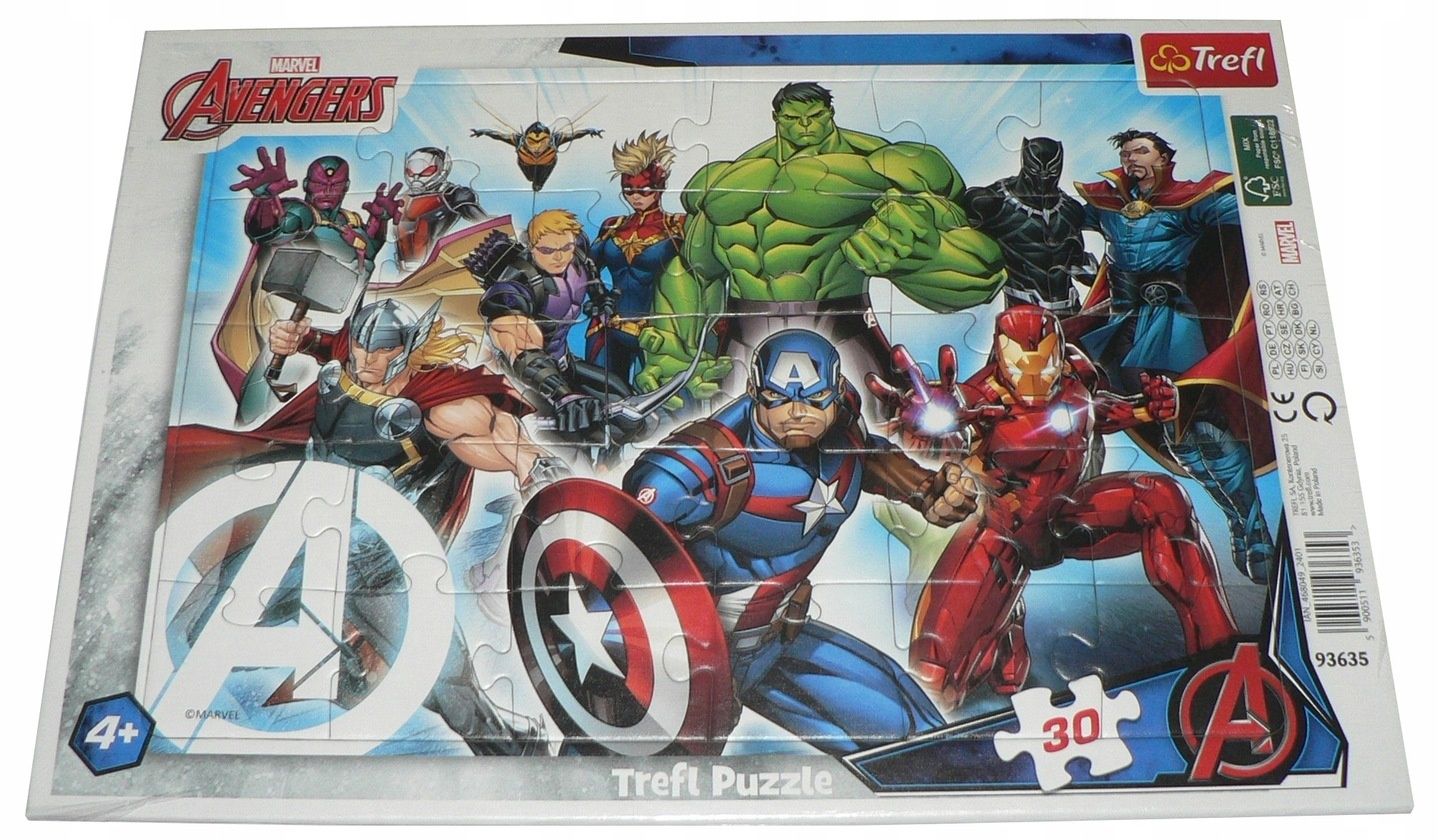 Puzzle trefl 30 ramka plaskie Marvel Avengers bohaterowie