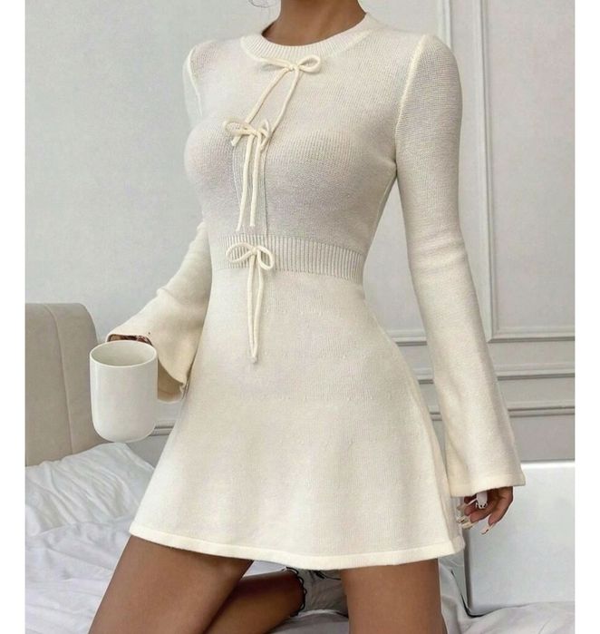 OKAZJA nowa sukienka mini sweterek tunika wiosna kokardki s 36 38 m