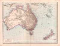 Australia, Nowa Zelandia. Stara efektowna mapa 1880 rok oryginał