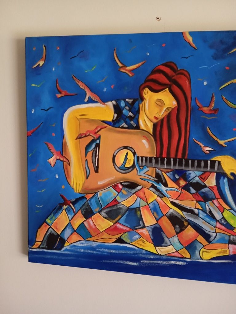 Tela Pintada à Mão - Menina da Guitarra