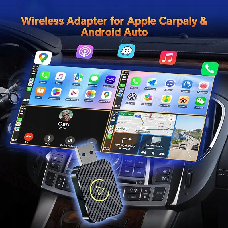 Bezprzewodowy adapter 2w1 CarPlay i AndroidAuto Pług and Play