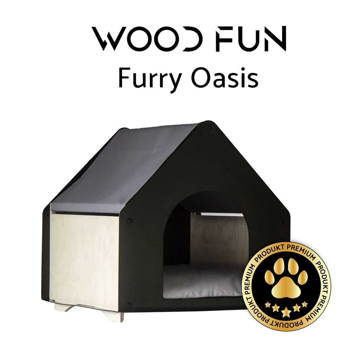 Wood Fun Furry Oasis domek legowisko dla kota, kolor czarny