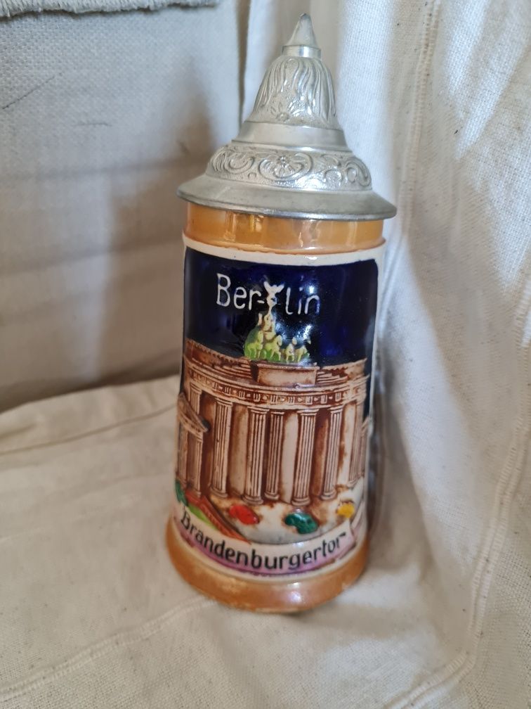 Kufel ceramiczny DBGM cynowa pokrywką niemiecki Berlin