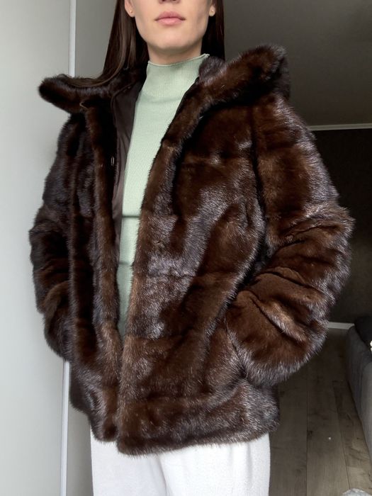 Норкова шуба-трансформер з капюшоном, р. 40