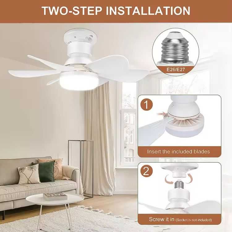 Ventoínha de Teto com Luz LED Integrada + BASE E27 GRÁTIS!