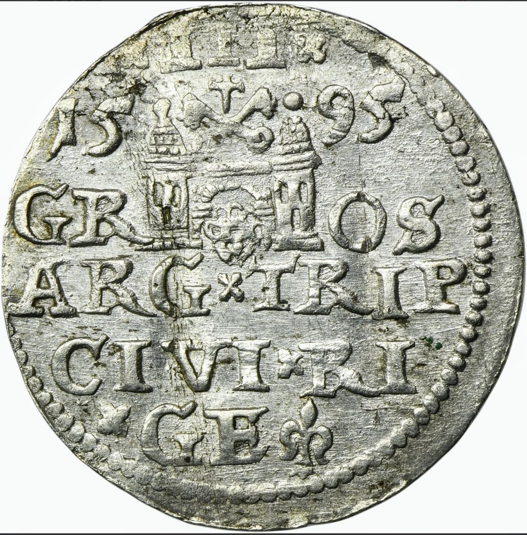 Trojak Zygmunt III Waza, Ryga - 1595, końcówka LI, krzyżyki po SIG.
