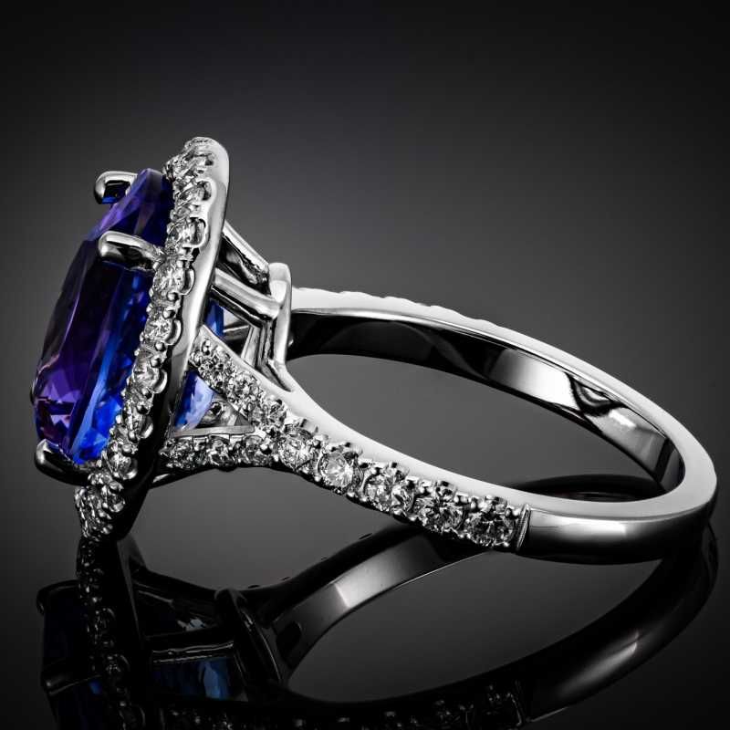 WYJĄTKOWY śliczny pierścionek z TANZANITEM ~6.17ct i  brylantami