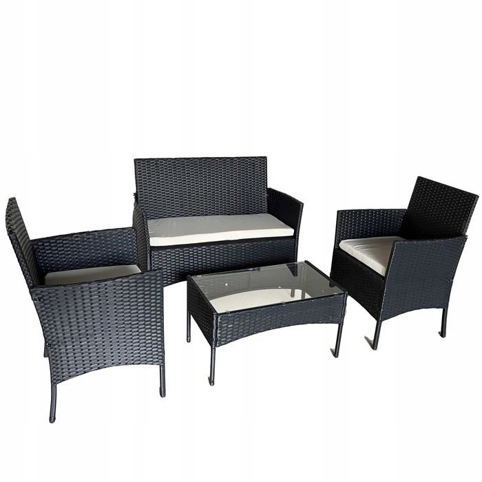 MEBLE OGRODOWE Zestaw Ze Stołem Czarny Ratan