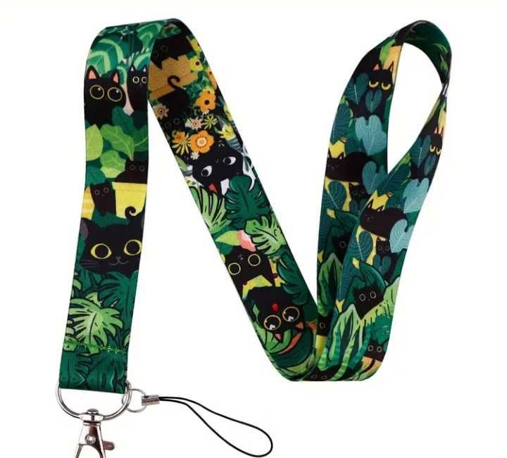 Smycz na klucze czarny kot monstera dzungla