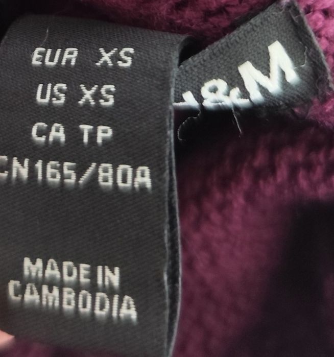 Sweter H&M tunika XS fiolet cudna golf