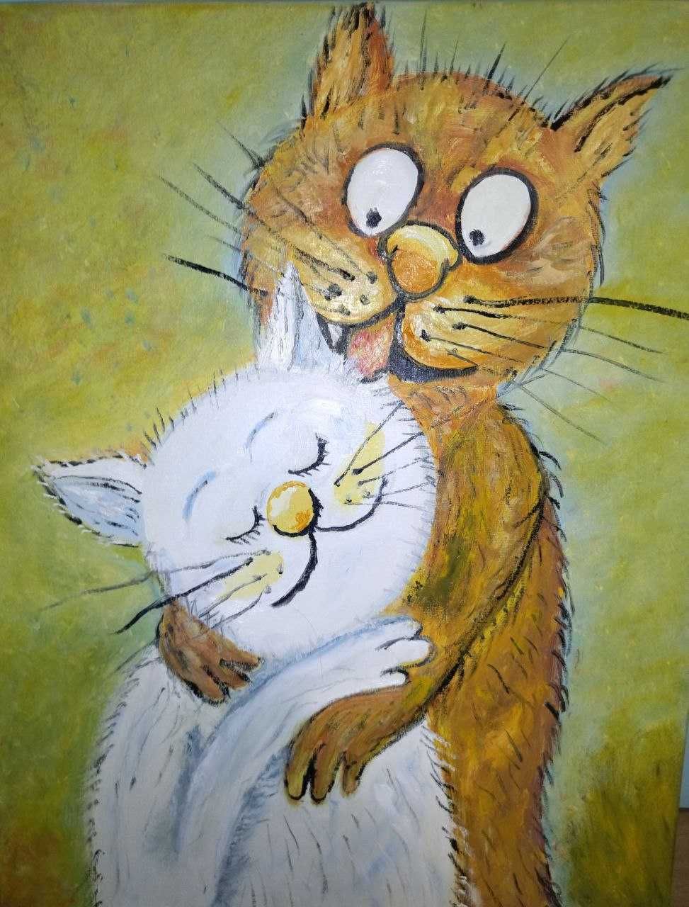 картина Любов коти  холст масло 50 на 40 українського художника