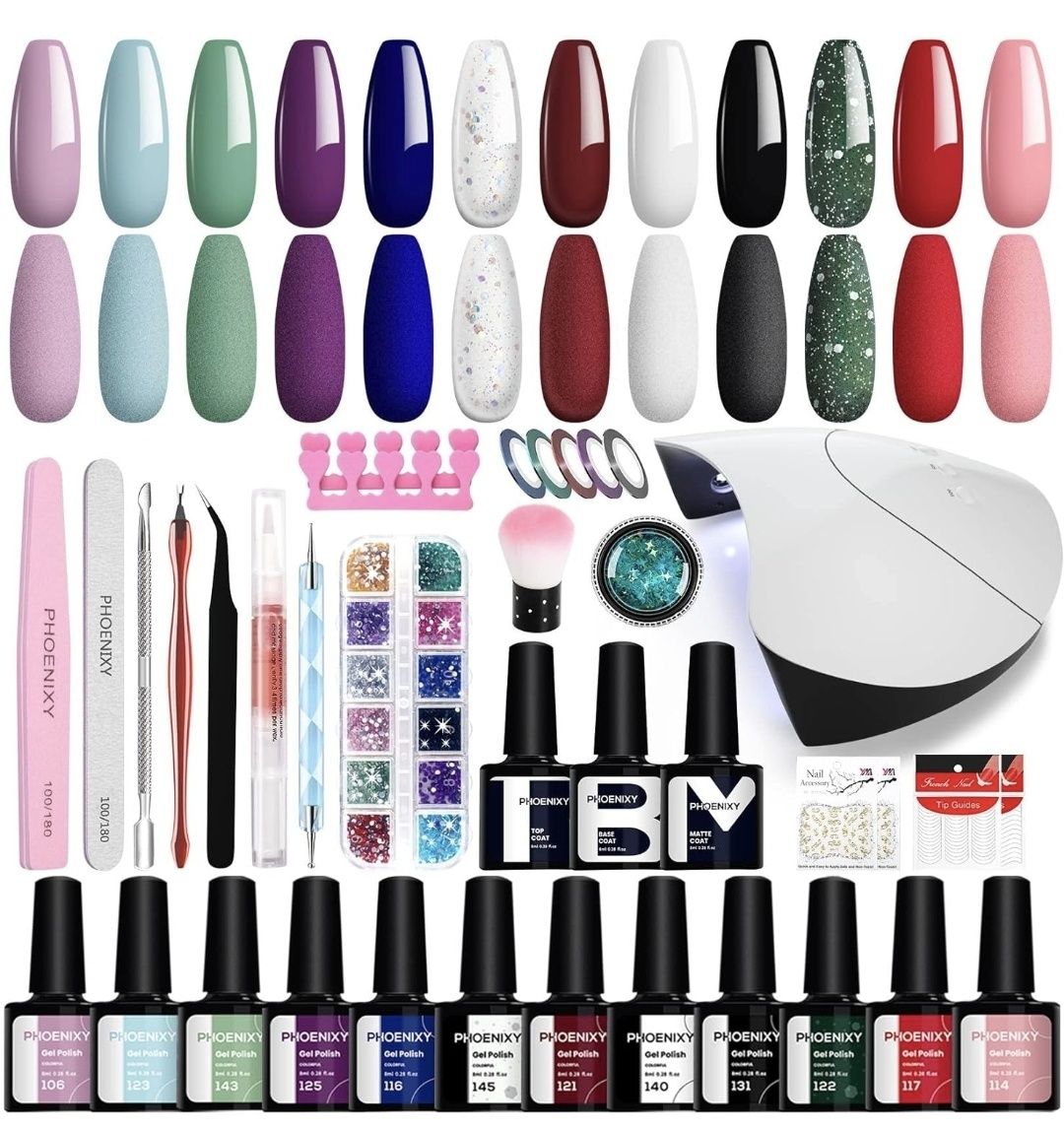 Kit Unhas semipermanentes Phoenixy 8 ml*12 cores gel com lâmpada U V L