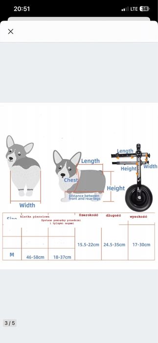 Wózek inwalidzki dla psów na tylne nogi rozmiar M