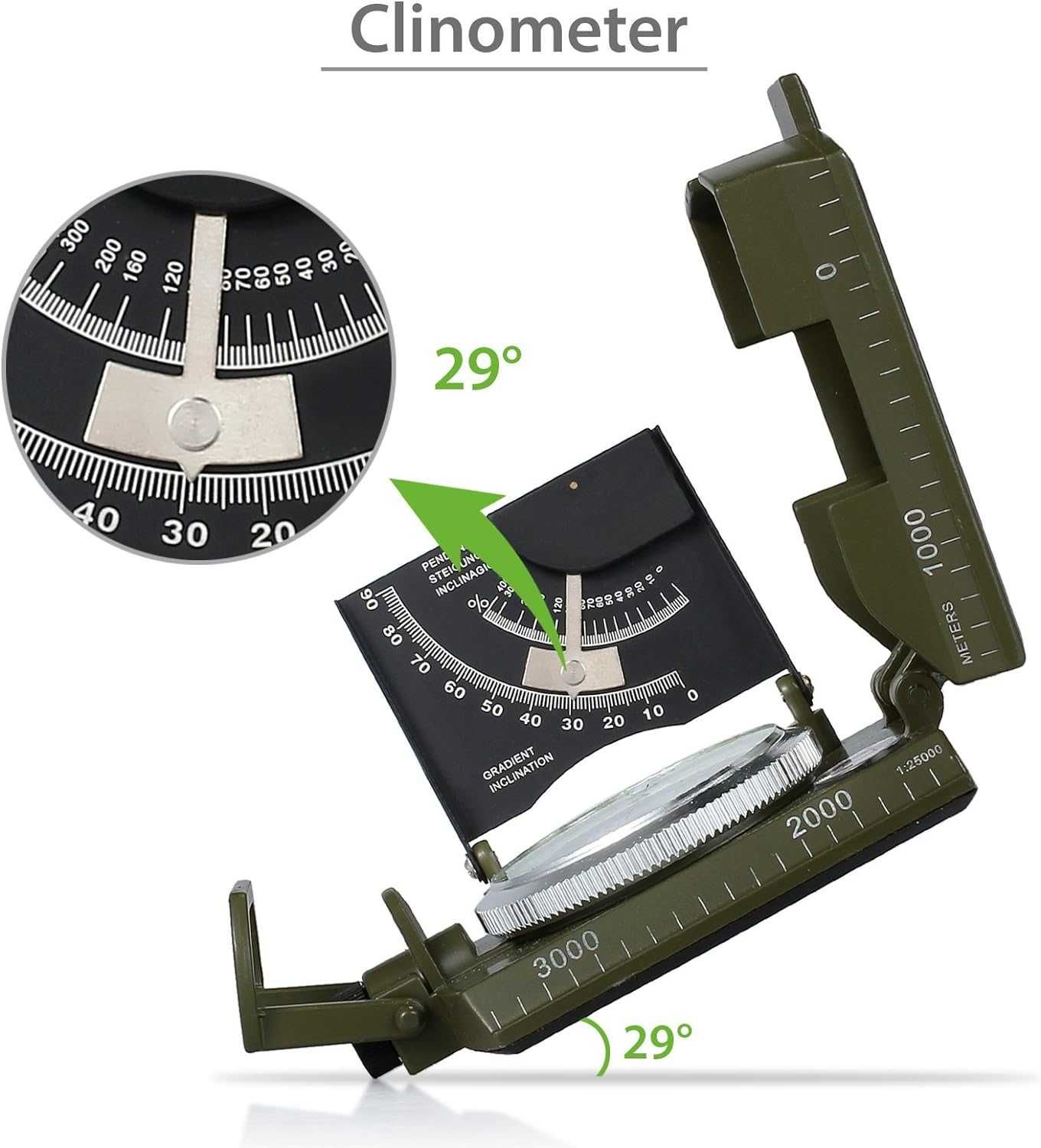 Bússola militar profissional INCLINOMETRO - IP65 - Navio - Campismo