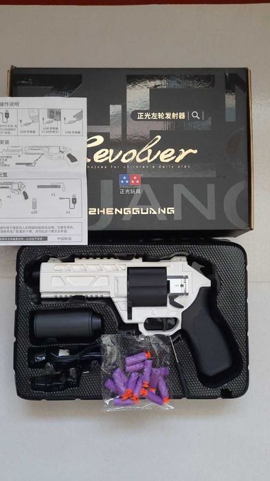 Пистолет детский, мягкие пульки, на гильзах, револьвер, аккумулятор