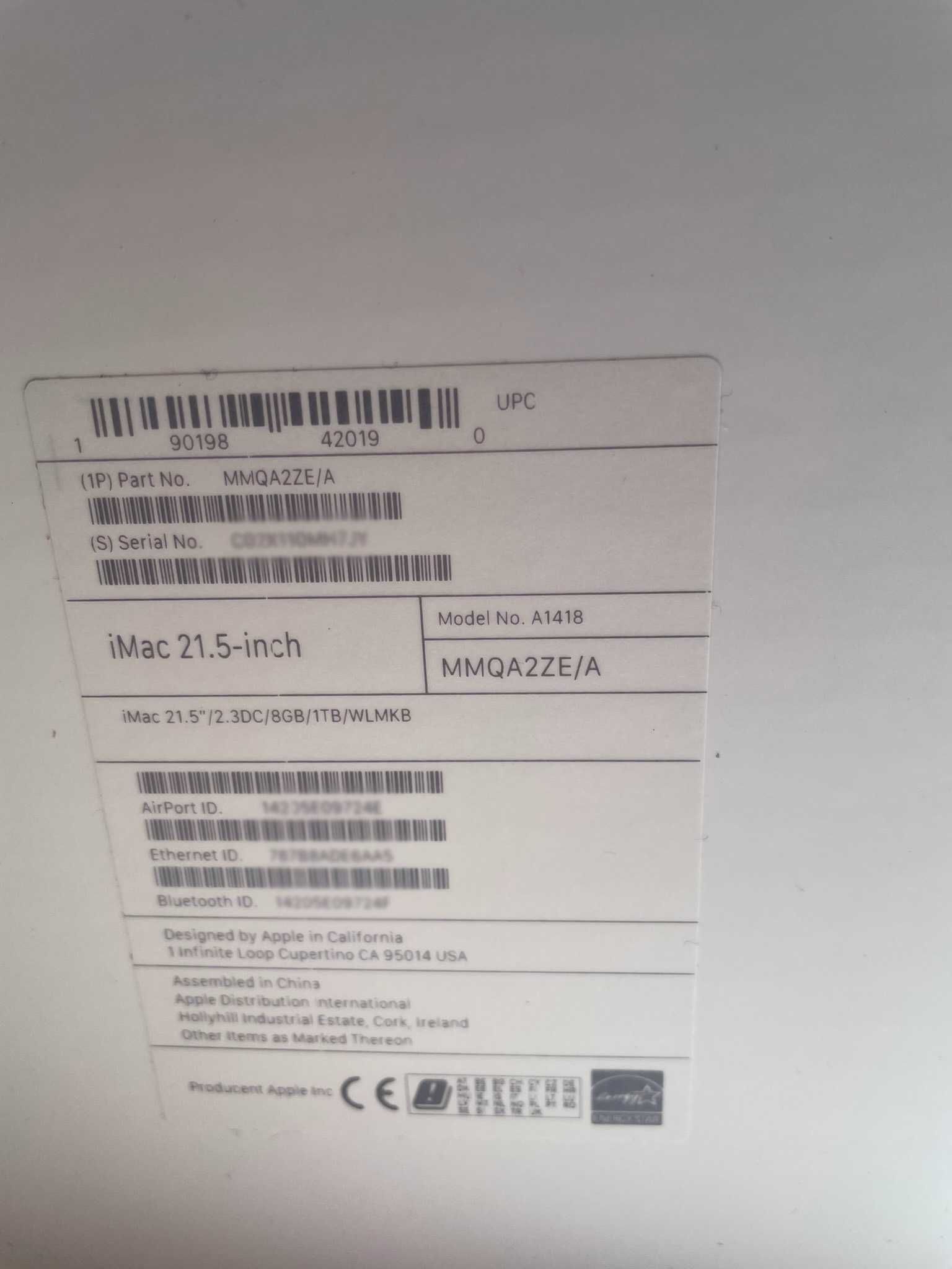 iMac 21.5" (2019) | i5 | 8GB RAM | 1TB | Stan idealny (MMQA2ZE/A)