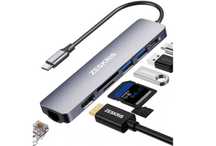 Hub USB C, ZESKRIS adapter USB C do USB 7 w 1 z Ethernetem, 100 W