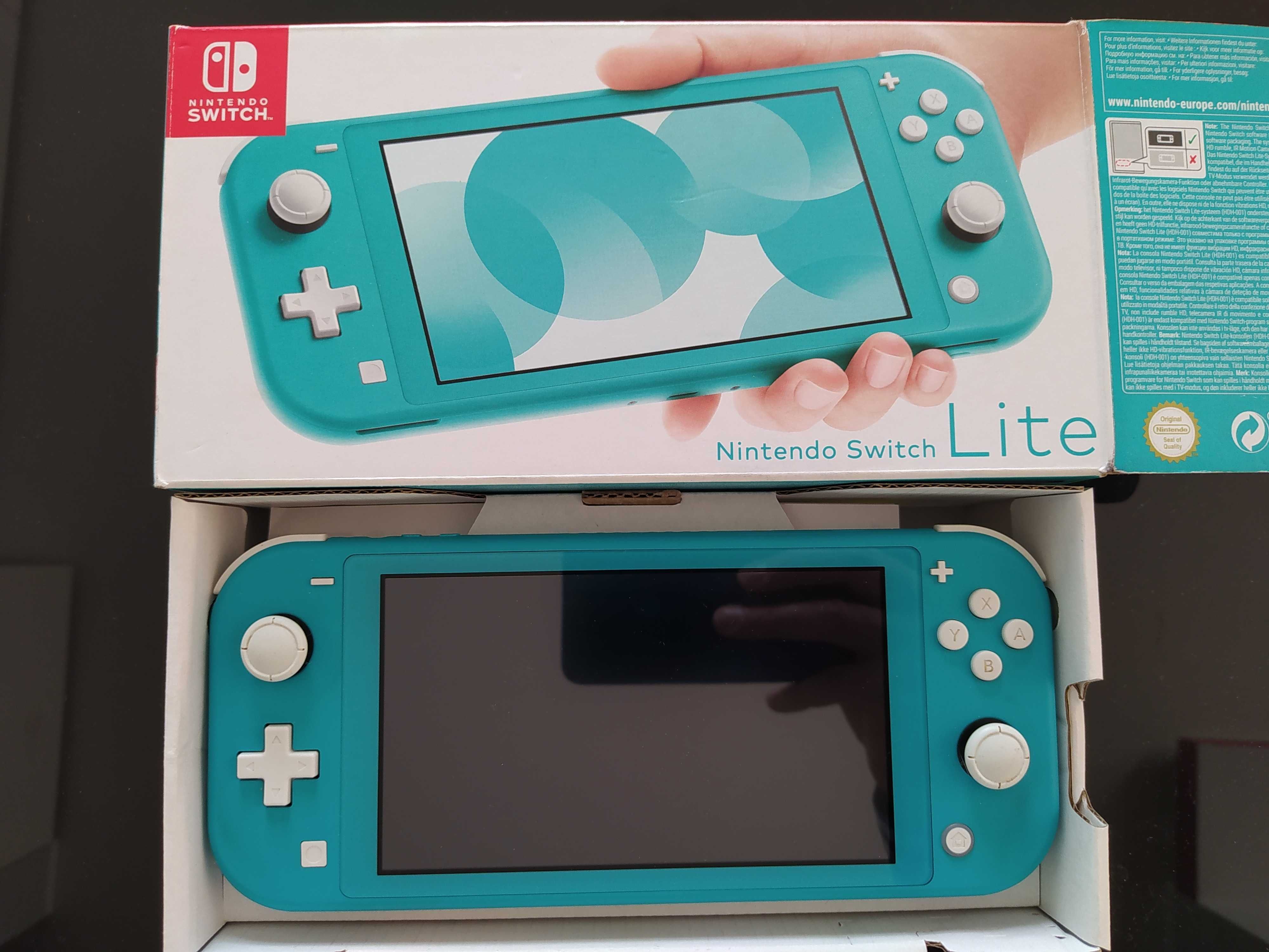 Nintendo Switch lite turkusowy komplet ładowarka pudełko szkło futerał