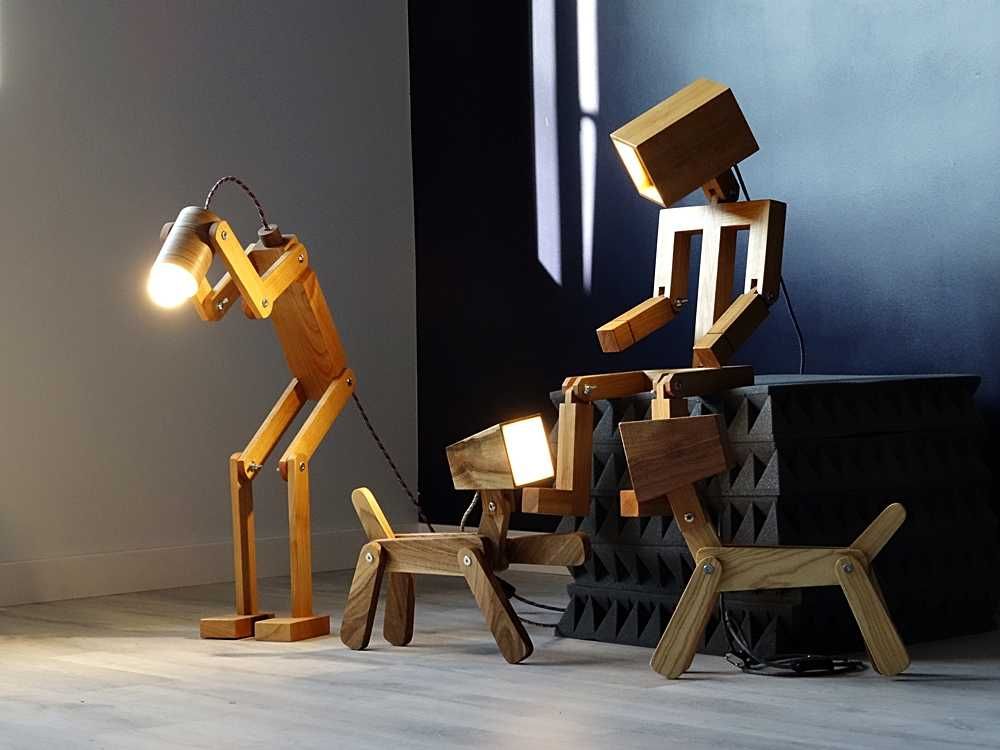 Urocza lampka nocna PIESEK drewniana Handmade Design