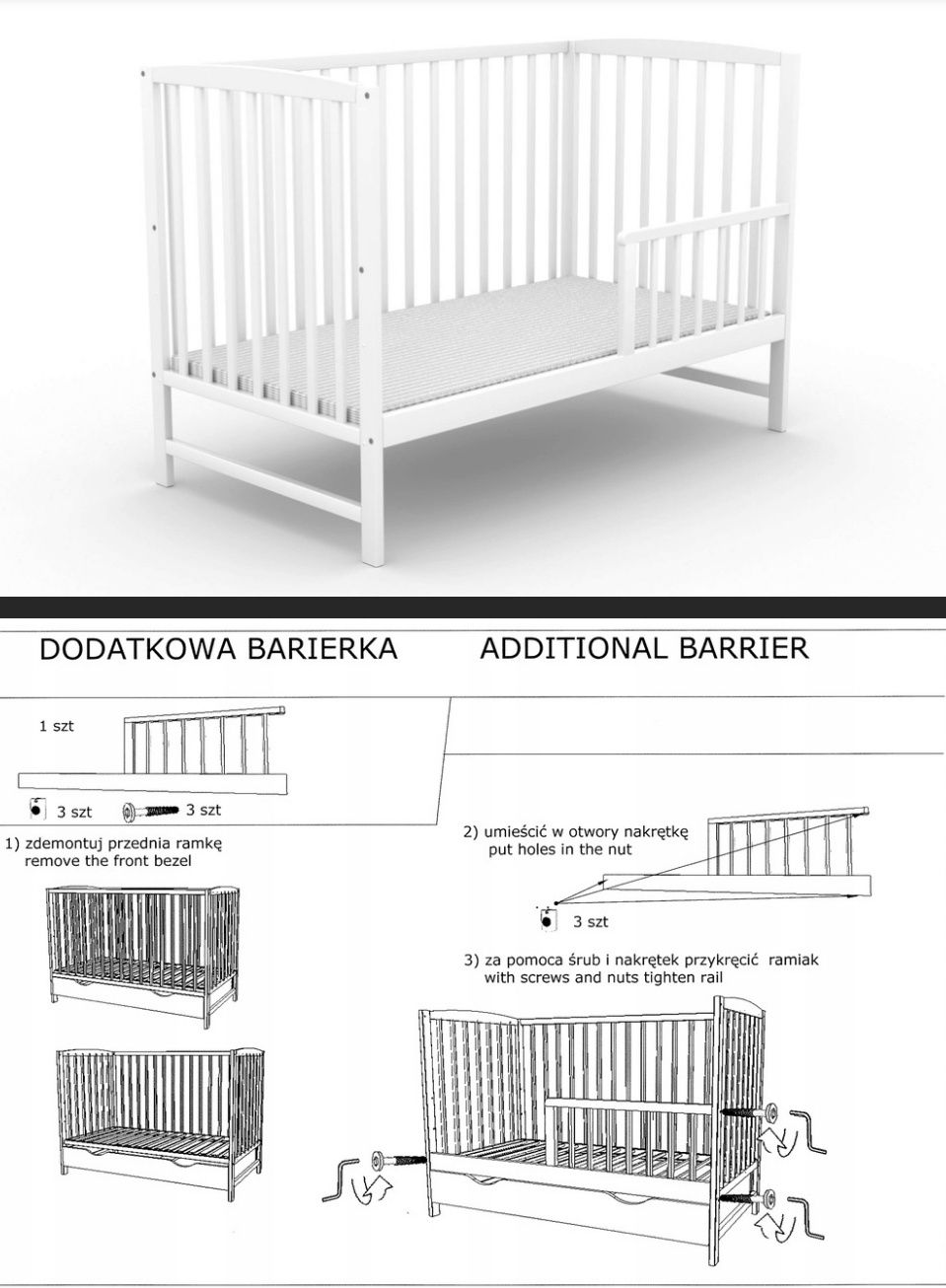Barierka do łóżeczka dziecięcego biała