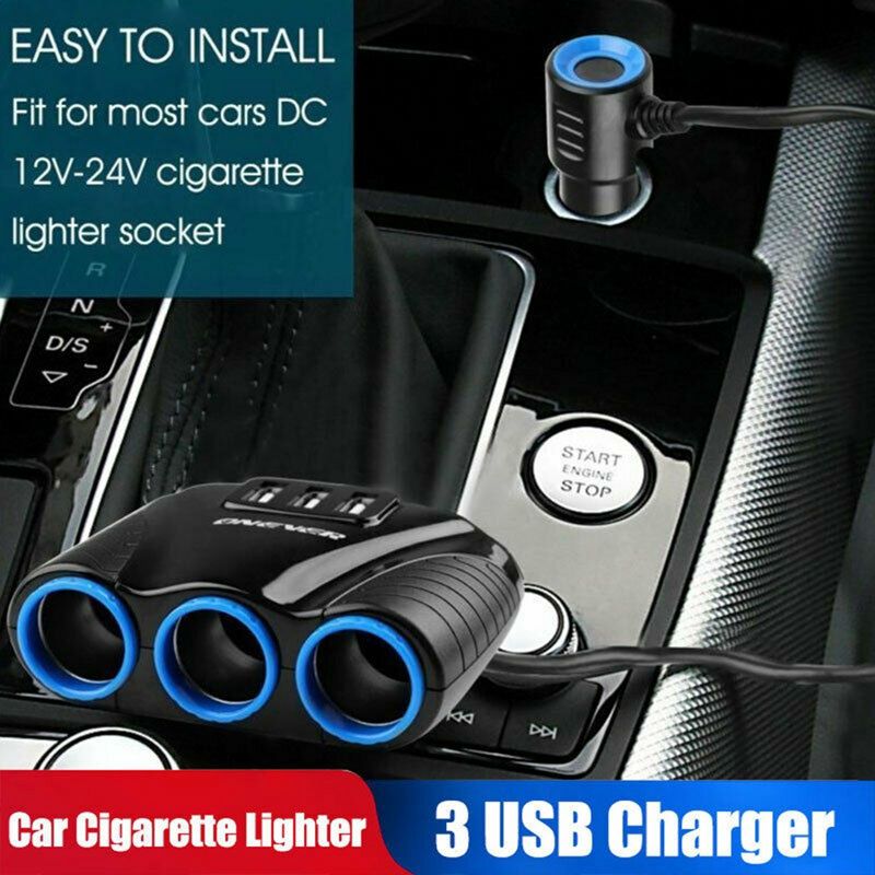 Tripla isqueiro + Carregador USB para carro 120W e 3.1A SELADO