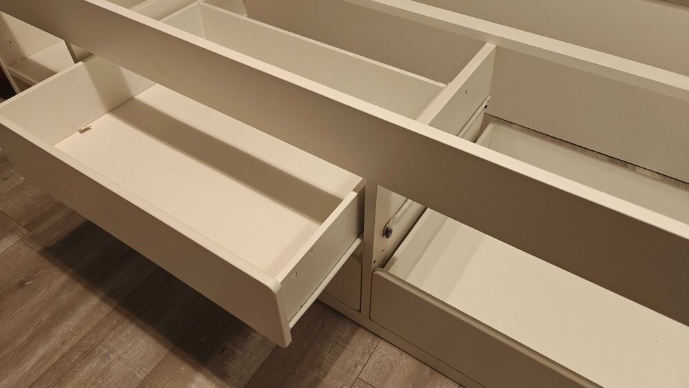 Łóżko IKEA SLÄKT z szufladami, 90x200, białe