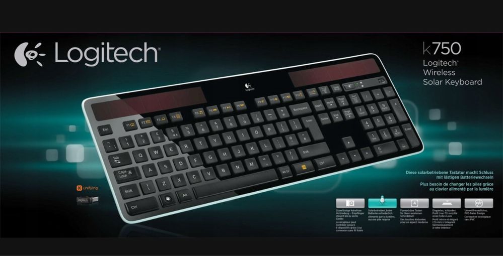 Logitech Wireless Solar Keyboard K750 Uniwersalna RF Wireless Qw