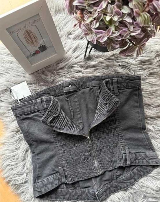 Top gorsetowy Zara damski gorset zapinany jeans szary wiosenny L /40