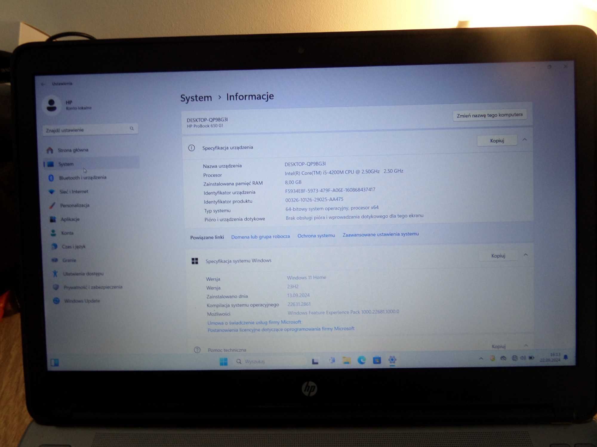 Laptop HP ProBook 650 G1, i5, SSD 256GB, 8GB RAM, Win 11 Home.