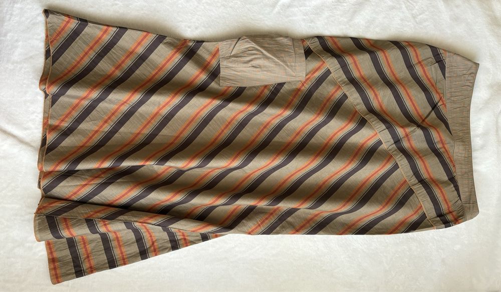 spódnica vintage w paski brązowa zielona pomrańczowa s 36