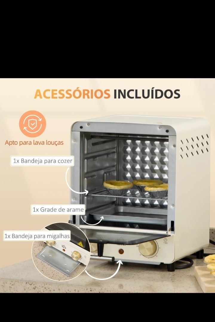 Homcom mini forno elétrico 15L 1000w com temperatura  até 230°C