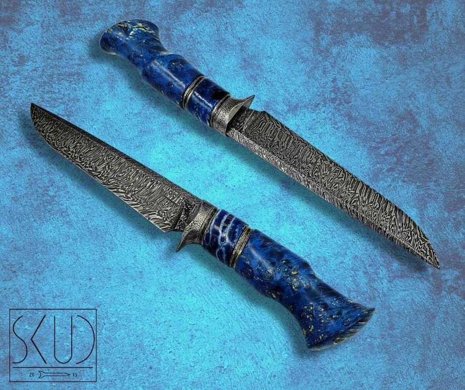 Nóż custom handmade ręcznie robiony ząb mamuta damast myśliwski