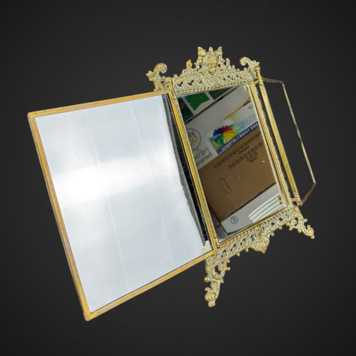 Antyczne lusterko potrójne tryptyk mosiądz ok 1900 r secesja B51/82702