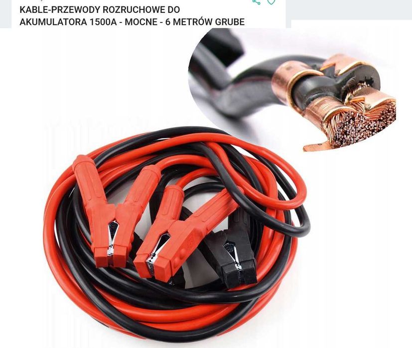 Kable rozruchowe - przewody 1500A 6 metrów MOCNE GRUBE +GRATIS