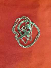 Srebrny piękny łańcuszek z krzyżykiem, splot ANKIER, dł-51cm, 5 gram