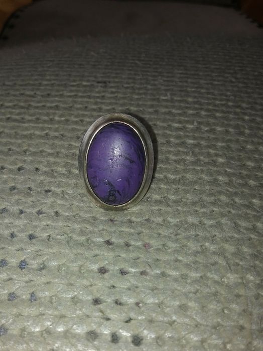 Stary duży pierścionek gigant naturalny kamień czaroit srebro